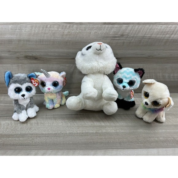 5 Beanie Boos Lot.  4 w Tags 1 w/o Tags. Tundra Heather Chewey Atlas Slush - Picture 2 of 5